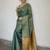 handwoven green tissue linen saree with mirror work