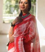 Multicolor handwoven cotton linen saree with shibori print