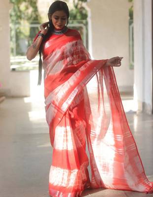 Multicolor handwoven cotton linen saree with shibori print 2