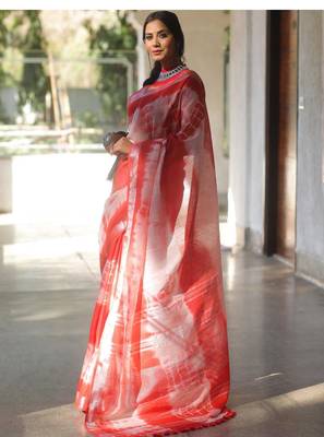 Multicolor handwoven cotton linen saree with shibori print 3
