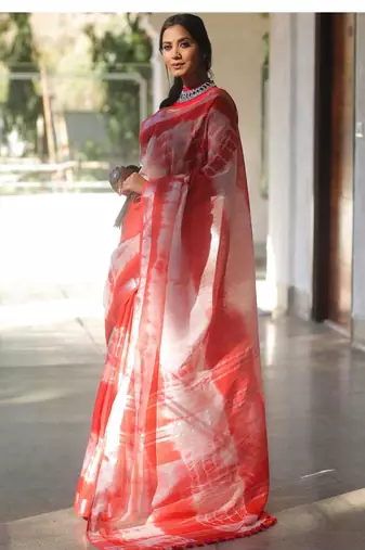 Multicolor handwoven cotton linen saree with shibori print