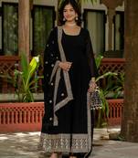 Black colour faux georgette embroidery work long gown