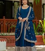 Blue colour faux georgette embroidery work long gown