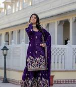 Purple colour gold crush embroidery work plazo set