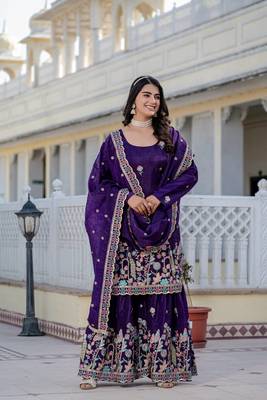 Purple colour gold crush embroidery work plazo set 3
