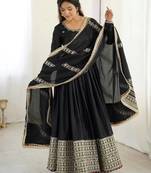 Black colour chinnon silk embroidery work long gown