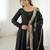 Black colour chinnon silk embroidery work long gown