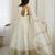 White colour chinnon silk embroidery work long gown
