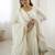 White colour chinnon silk embroidery work long gown