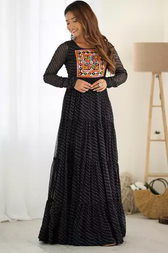 Black colour faux georgette digital print with embroidery work gown