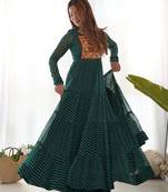 Green colour faux georgette digital print with embroidery work gown