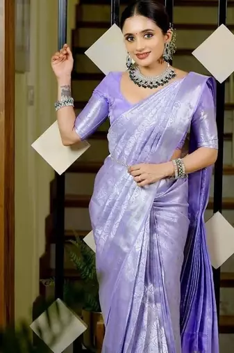 Purple color silk blend saree with blouse