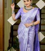 Purple color silk blend saree with blouse
