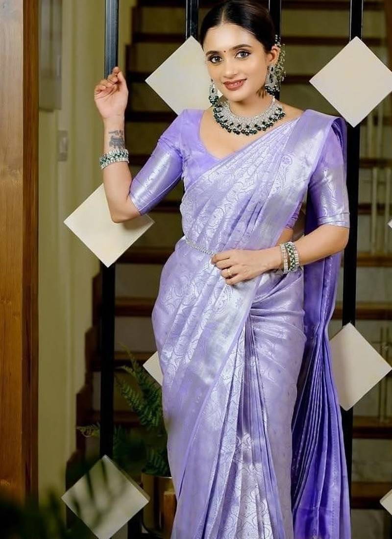 Purple color silk blend saree with blouse