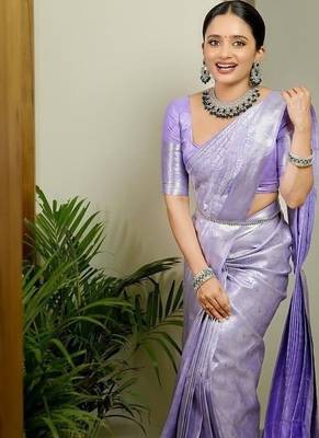 Purple color silk blend saree with blouse 2