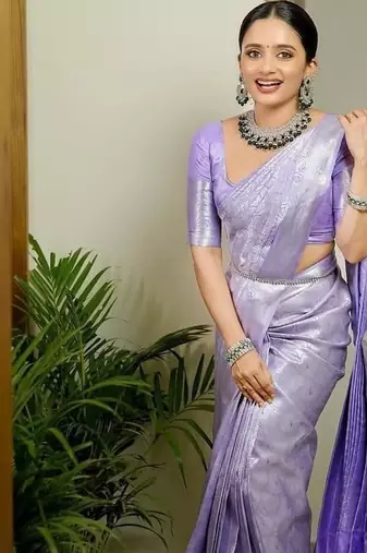 Purple color silk blend saree with blouse