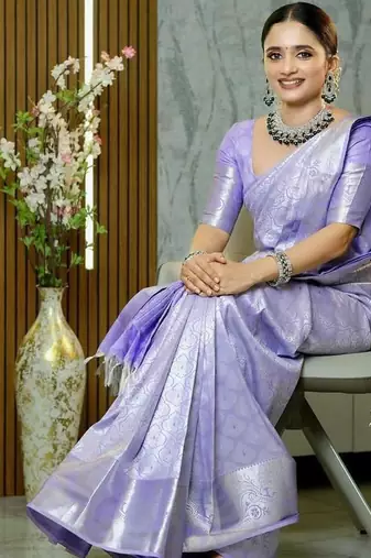Purple color silk blend saree with blouse