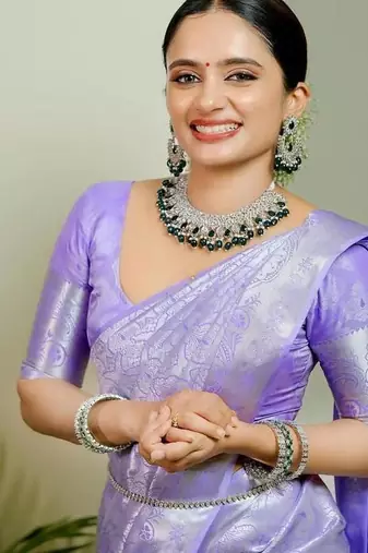 Purple color silk blend saree with blouse