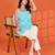 Stylish blue printed cotton blend round neck sleeveless top for women