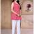 Stylish pink bandhani printed delta silk sleeveless top for women
