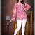 Vibrant pink printed cotton blend v-neck full sleeve top for women