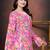 Vibrant pink printed cotton blend v-neck full sleeve top for women