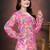 Vibrant pink printed cotton blend v-neck full sleeve top for women