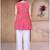 Stylish pink bandhani printed delta silk sleeveless top for women