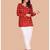 Vibrant red-orange digital printed delta silk v-neck full sleeve top for women