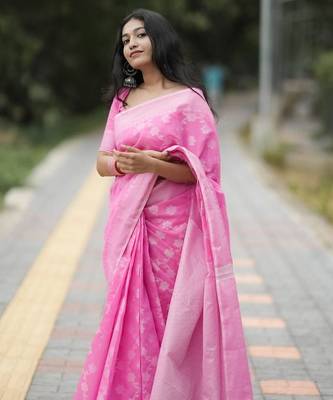 Baby pink cotton silk blend saree with blouse 1