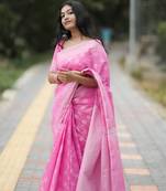 Baby pink cotton silk blend saree with blouse