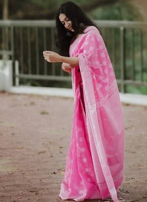 Baby pink cotton silk blend saree with blouse 2