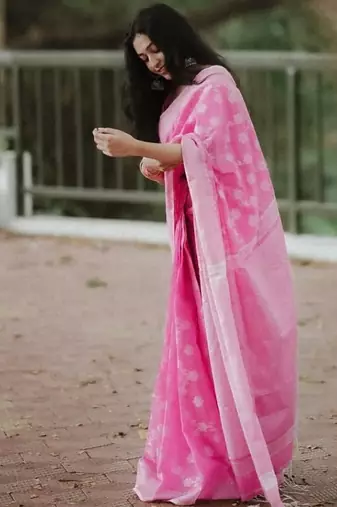 Baby pink cotton silk blend saree with blouse