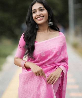 Baby pink cotton silk blend saree with blouse 3