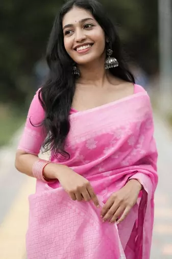 Baby pink cotton silk blend saree with blouse