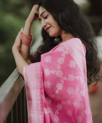Baby pink cotton silk blend saree with blouse 4