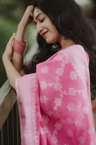 Baby pink cotton silk blend saree with blouse