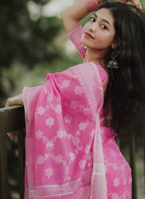 Baby pink cotton silk blend saree with blouse 5