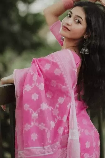 Baby pink cotton silk blend saree with blouse