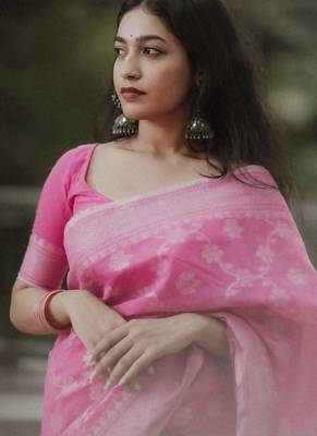 Baby pink cotton silk blend saree with blouse 6