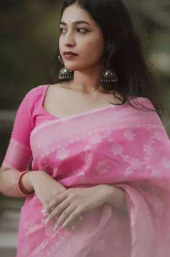 Baby pink cotton silk blend saree with blouse