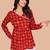Vibrant red-orange digital printed delta silk v-neck full sleeve top for women