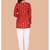 Vibrant red-orange digital printed delta silk v-neck full sleeve top for women