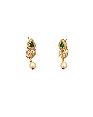 Matte gold peacock necklace set with ruby & green stones, pearl drops     ethnic bridal jewellery 6