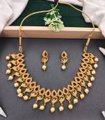 Antique gold peacock necklace set with ruby stones & pearl drops – traditional ethnic jewellery