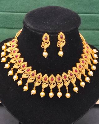 Antique gold peacock necklace set with ruby stones & pearl drops     traditional ethnic jewellery 3