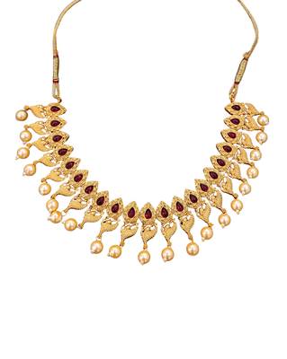 Antique gold peacock necklace set with ruby stones & pearl drops     traditional ethnic jewellery 5