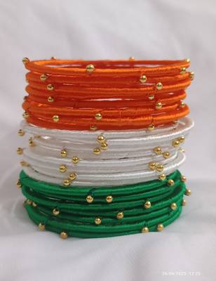 Ethnic bangle for special occasion silk thread bangle in tiranga's colour greenwhie and orange for women and girls 1