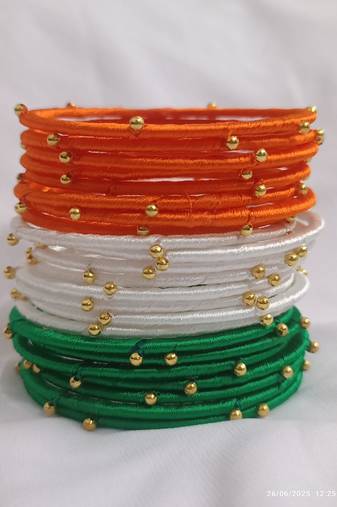 Ethnic bangle for special occasion silk thread bangle in tiranga's colour greenwhie and orange for women and girls
