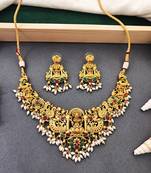 Antique gold temple necklace set with laxmi motif & earrings – bridal jewellery for women